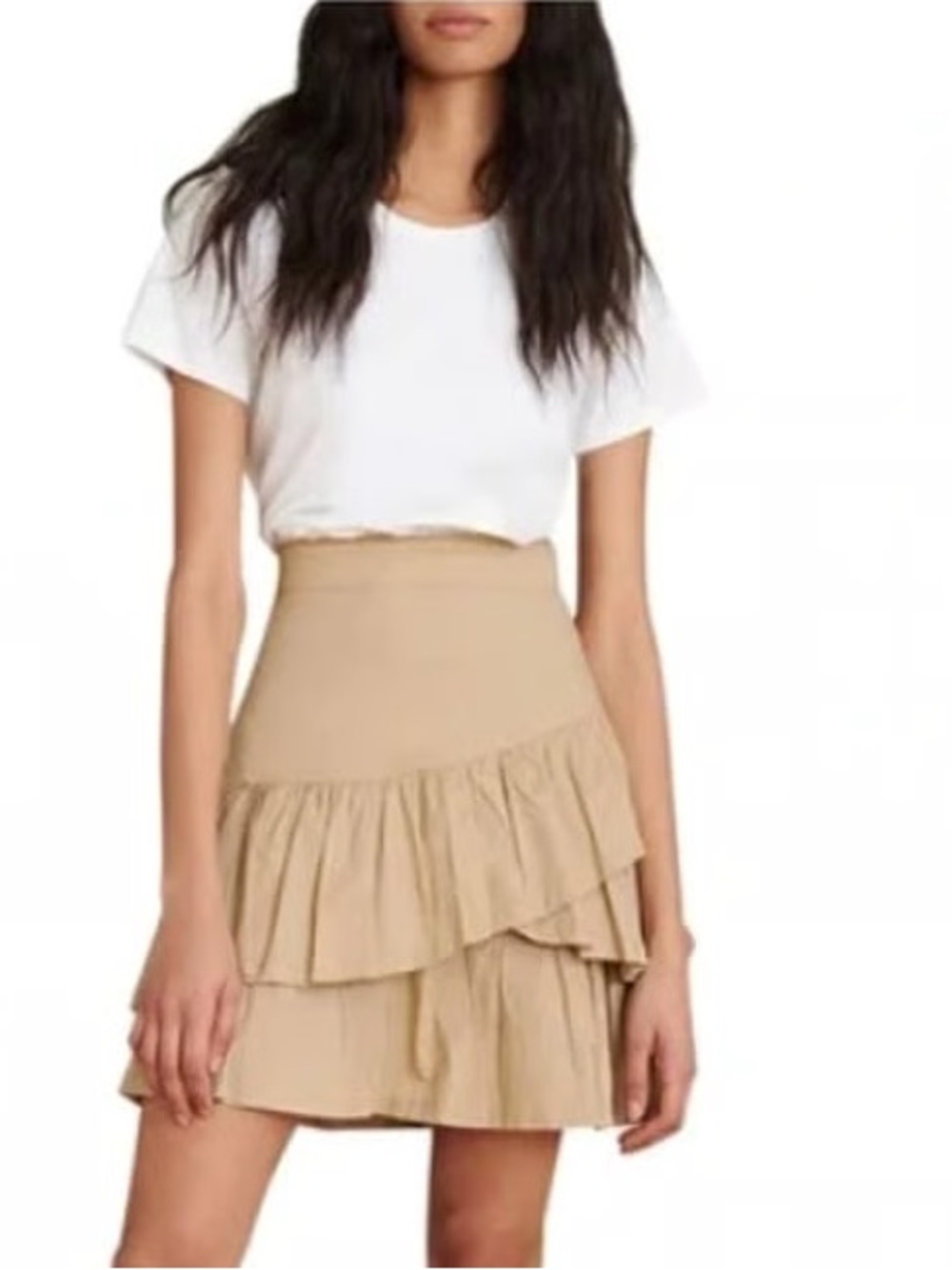 347. Veronica Beard Beige Tiered Ruffle Mini Dress